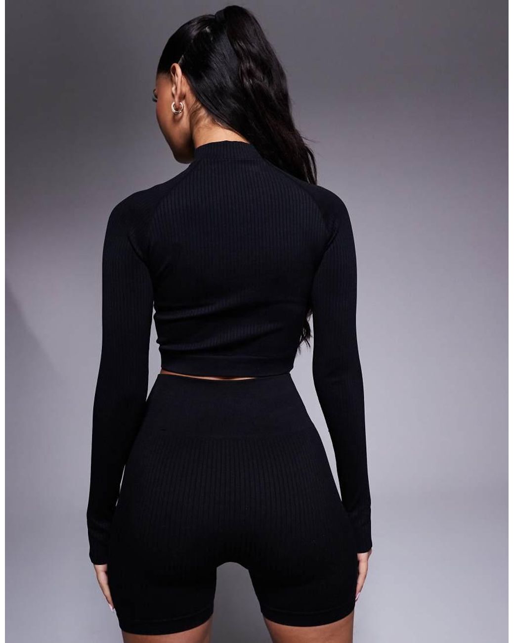 4505 Blue Icon Seamless Rib Knit 1/4 Zip Long Sleeve Top
