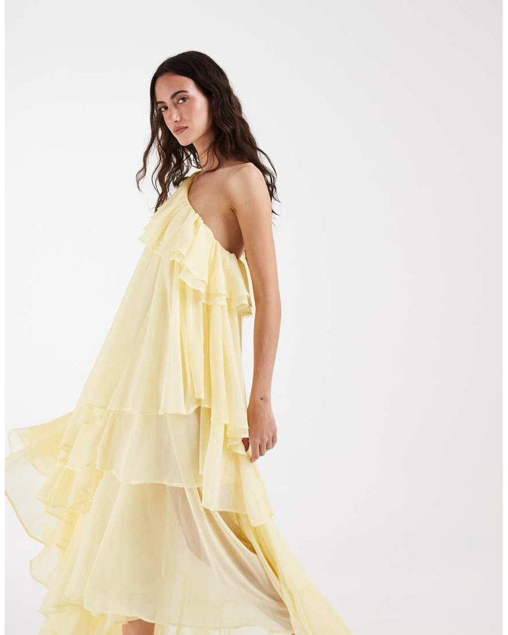 Muse Assembly Natural Boho One Shoulder Tiered Ruffle Maxi Dress