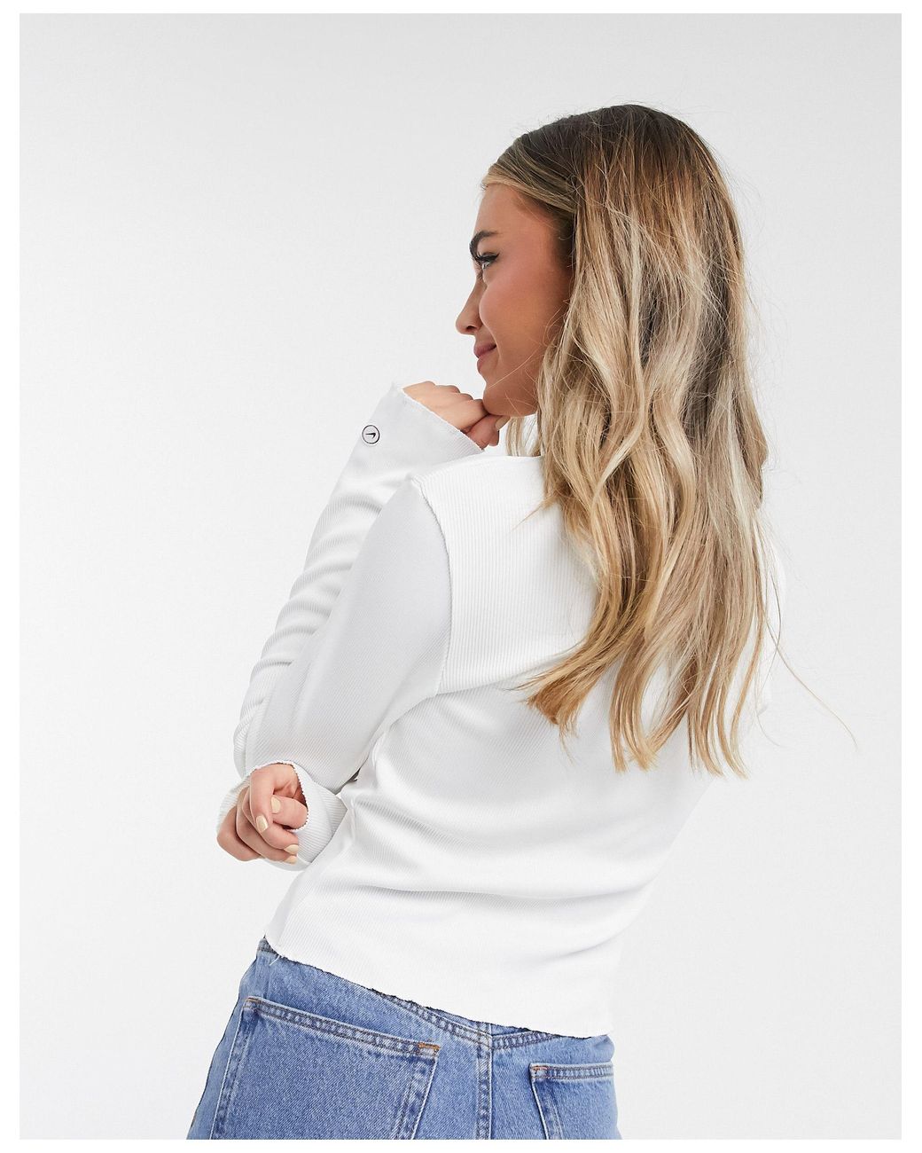 Nike Ribbed High Neck Long Sleeve Crop Top in White | Lyst