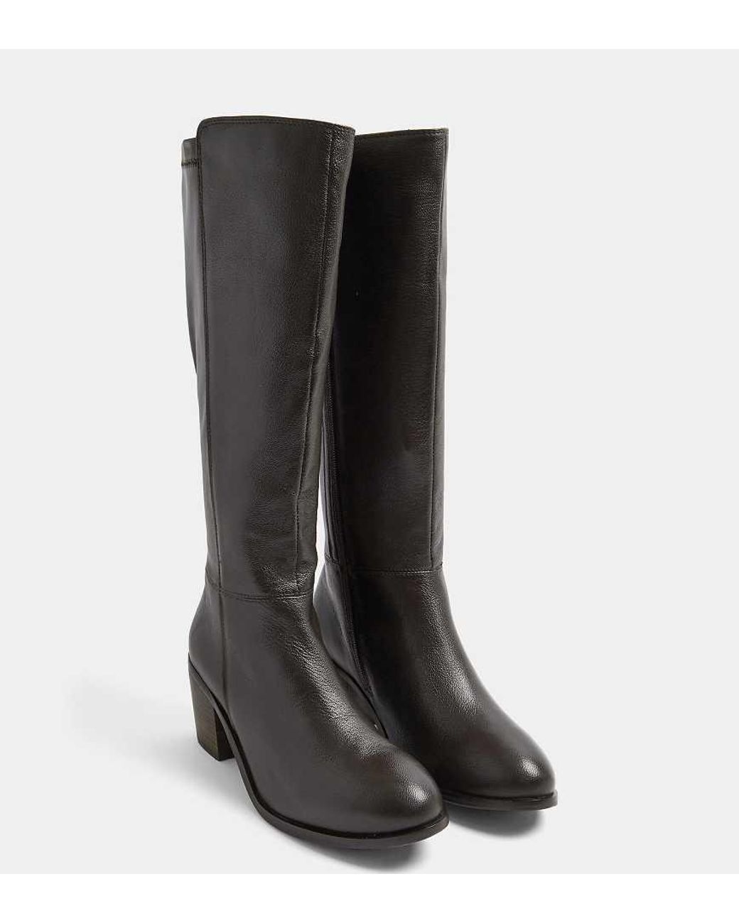 Yours Clothing Black Wide Fit Leather Knee High Boots