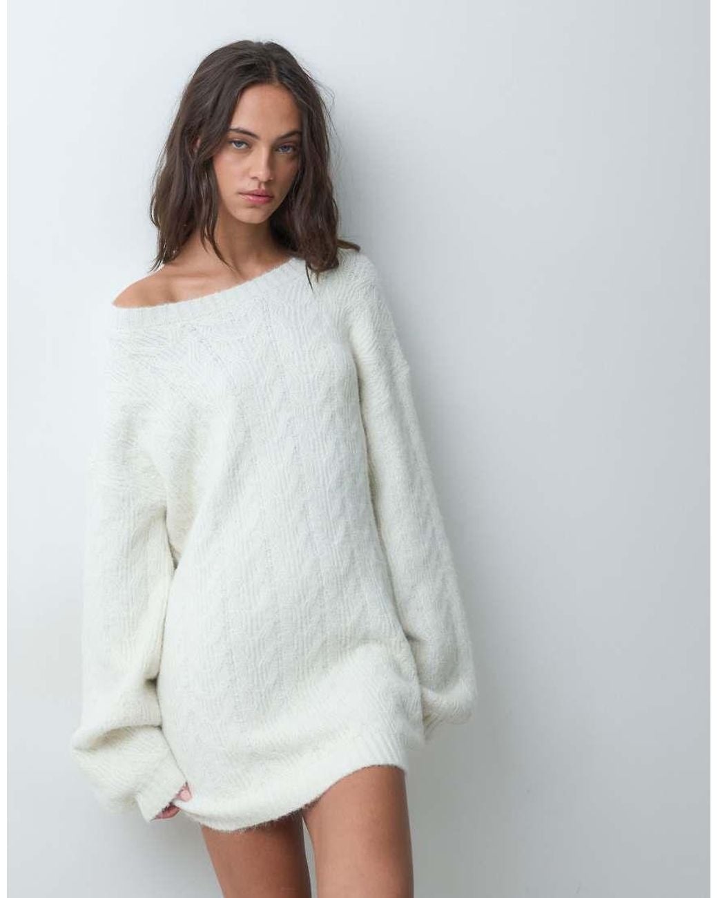 Miss Selfridge Gray Cable Knit Bow Detail Mini Dress