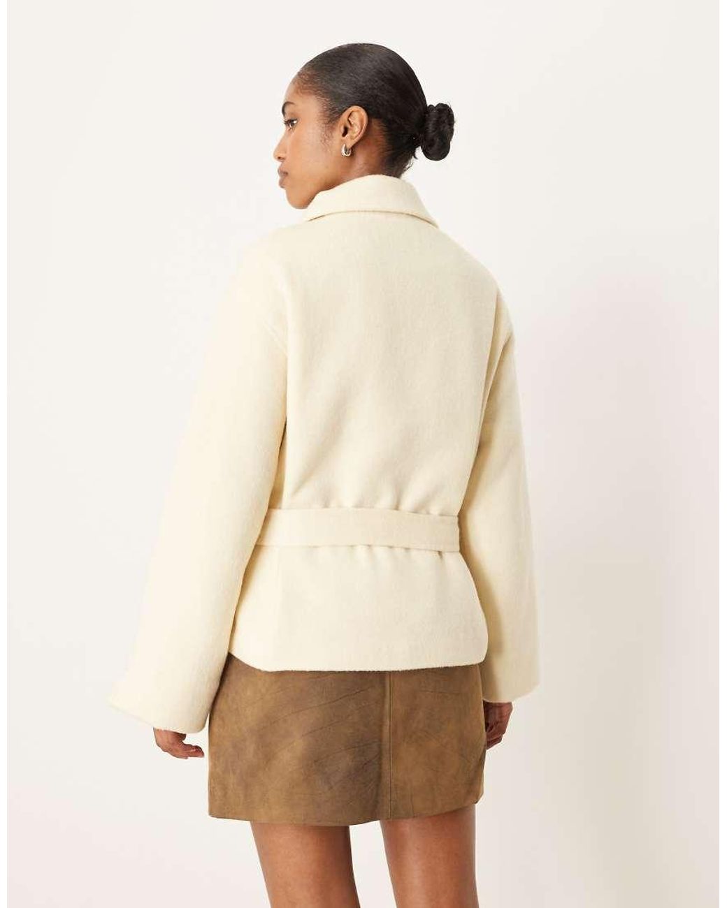 ASOS Natural Wool Blend Short Trench Coat With Low Belt
