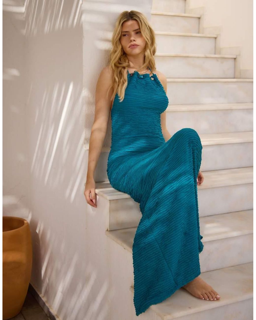 South Beach Blue Halterneck Maxi Dress