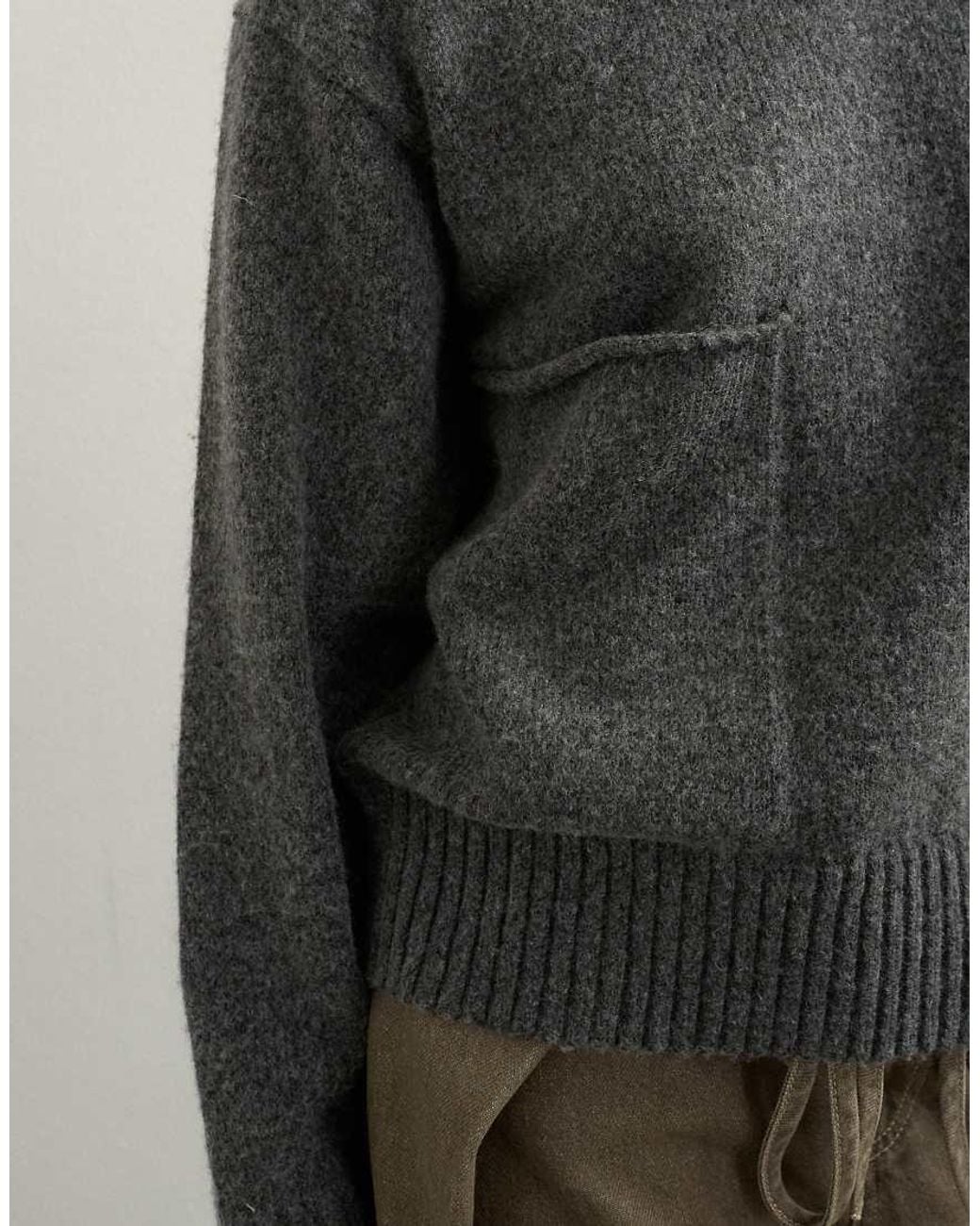 TOPSHOP Gray Knitted Pocket Sweater