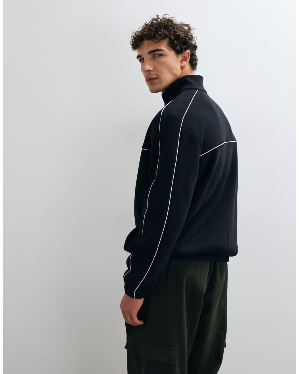 ASOS Blue Relaxed Track Jacket Zip Through With Piping for men