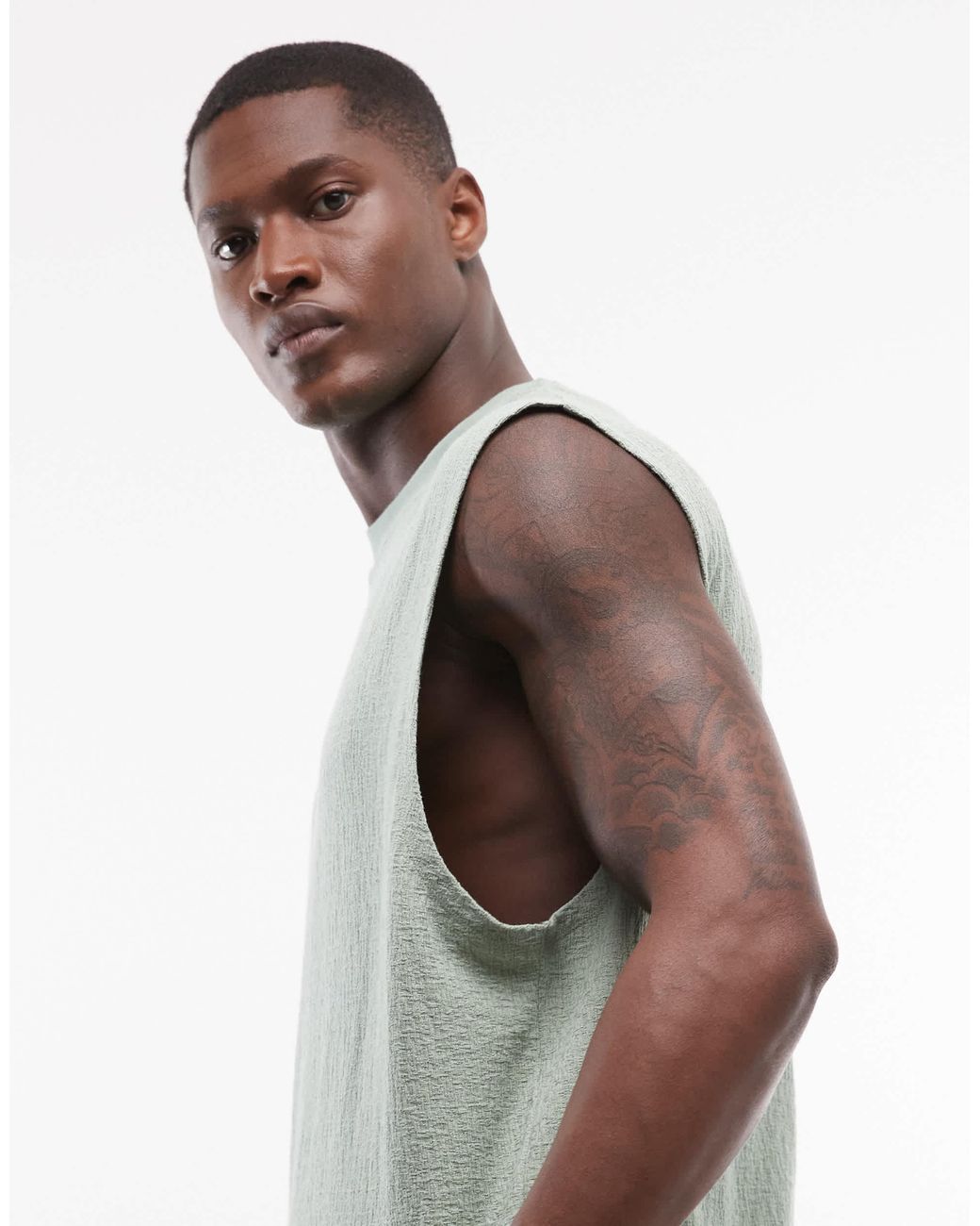 ASOS Gray Boxy Oversized Tank With Jacquard Texture for men
