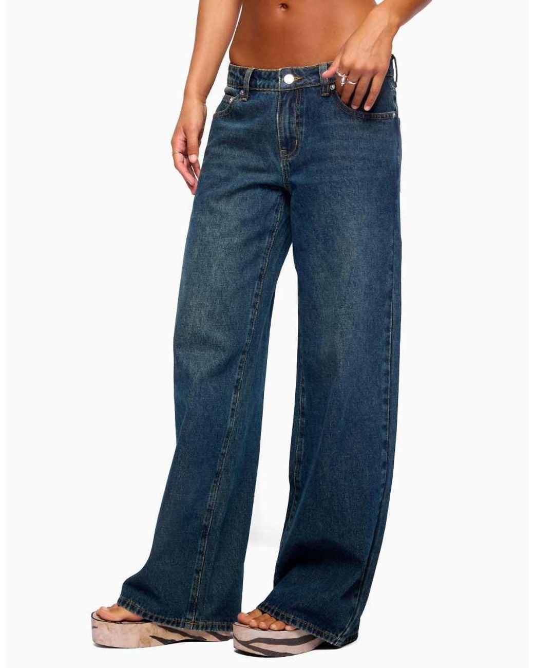 Edikted Blue Raelynn Washed Low Rise Baggy Jeans