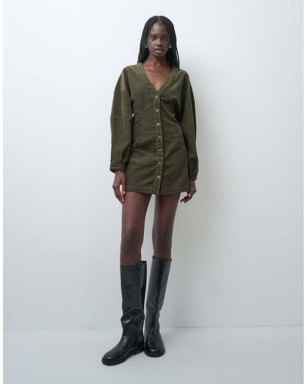 ASOS Green Cocoon Sleeve V-Neck Shirt Mini Dress
