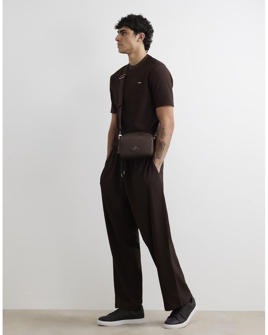 River Island Black Cotton Vertical Textured T-Shirt for men