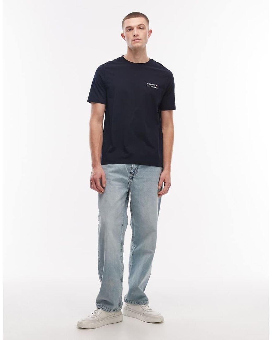 Tommy Hilfiger Blue Embroidered Stack Logo T-shirt for men