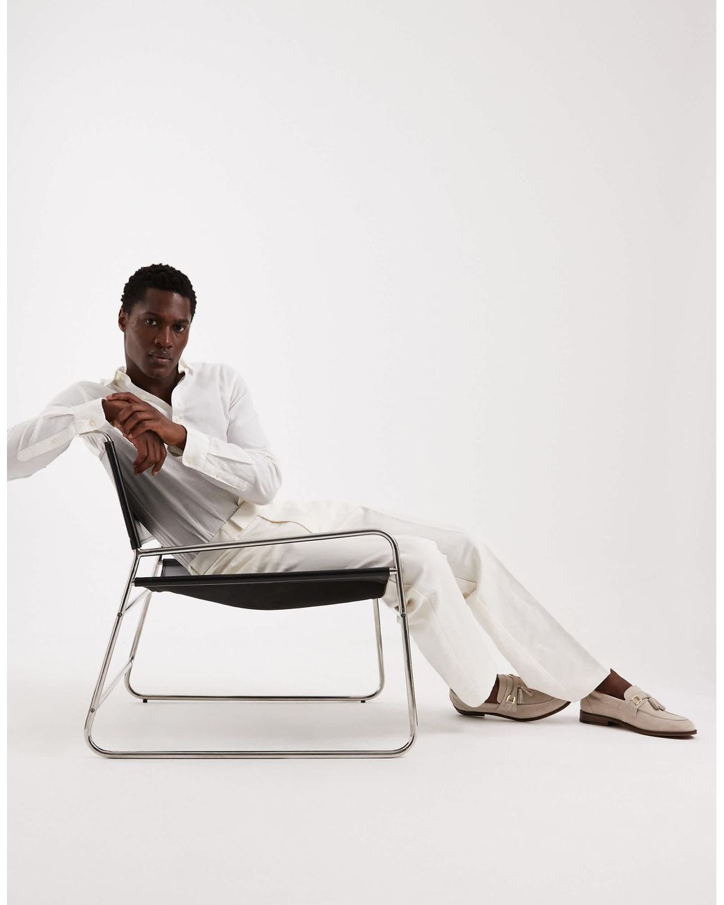 Pantalon droit habillé en lin mélangé ASOS pour homme en coloris Neutre ...