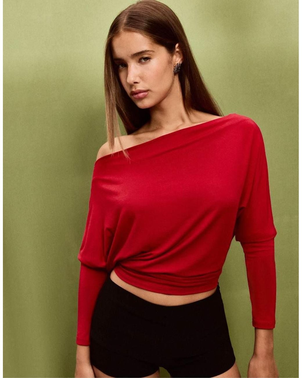 Stradivarius Green Modal Asymmetric T-shirt