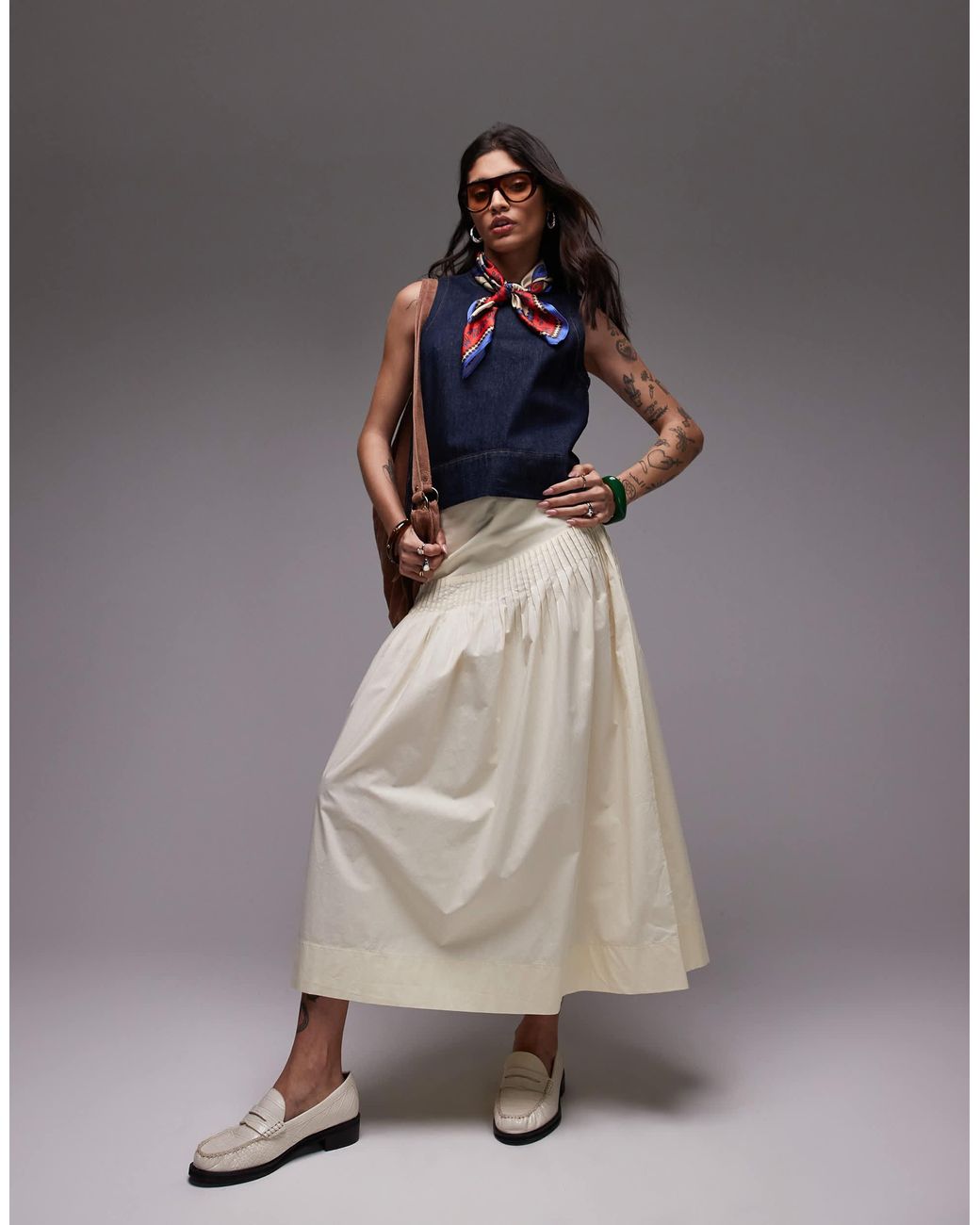 スカート ORR Pintuck Full Skirt TOPSHOP Pintuck Poplin Full Skirt in Gray | Lyst