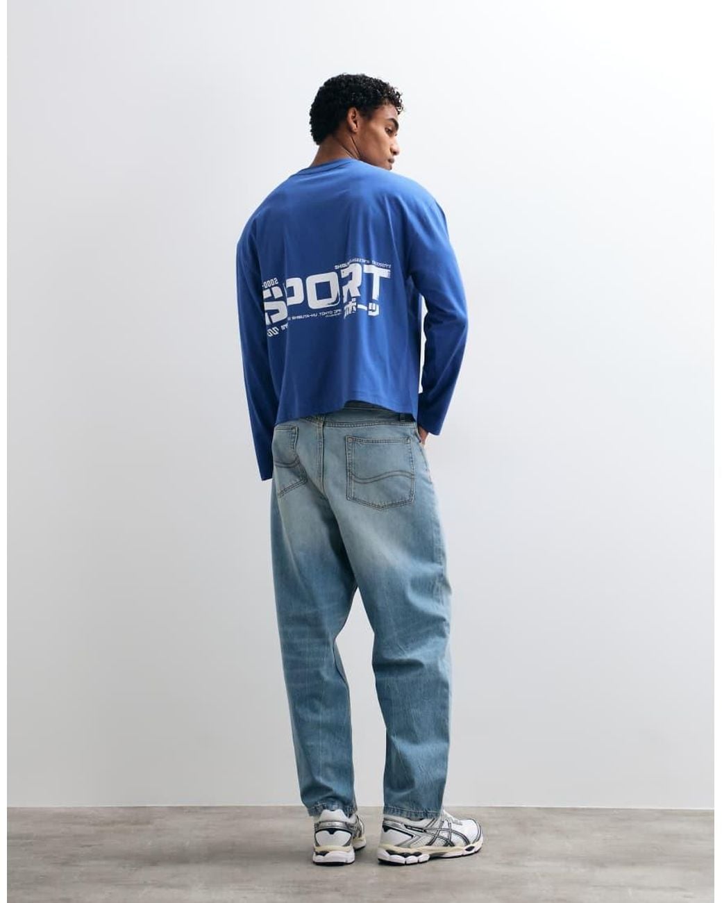 ASOS Blue Boxy Oversized Long Sleeve T-shirt With Sport Graphic for men