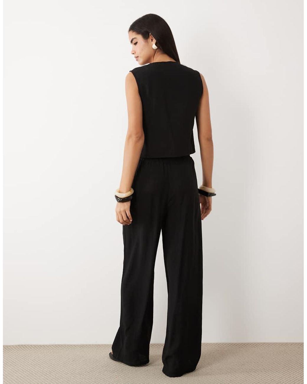 Kaiia Black Exclusive Wide Leg Pants With Linen