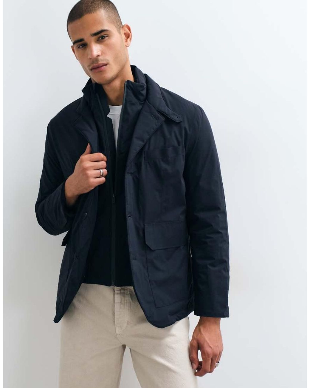 Mango Blue Padded High Neck Jacket for men