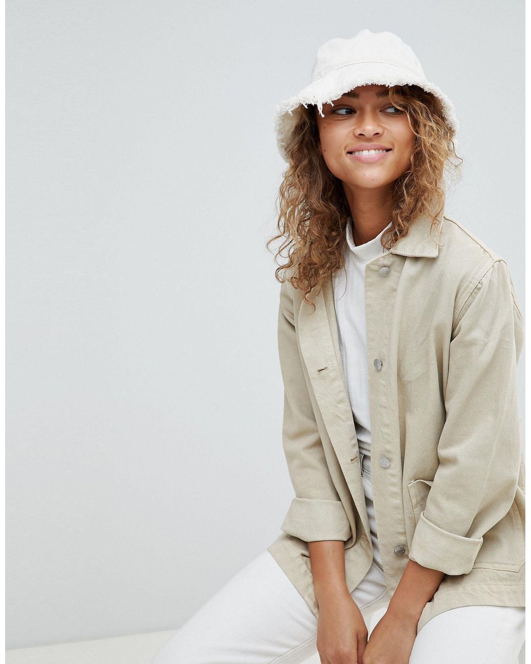 Weekday Denim Bucket Hat In Off White 
