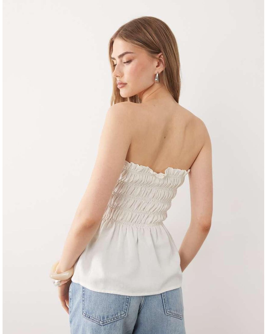 ASOS White Shirred Bandeau Top