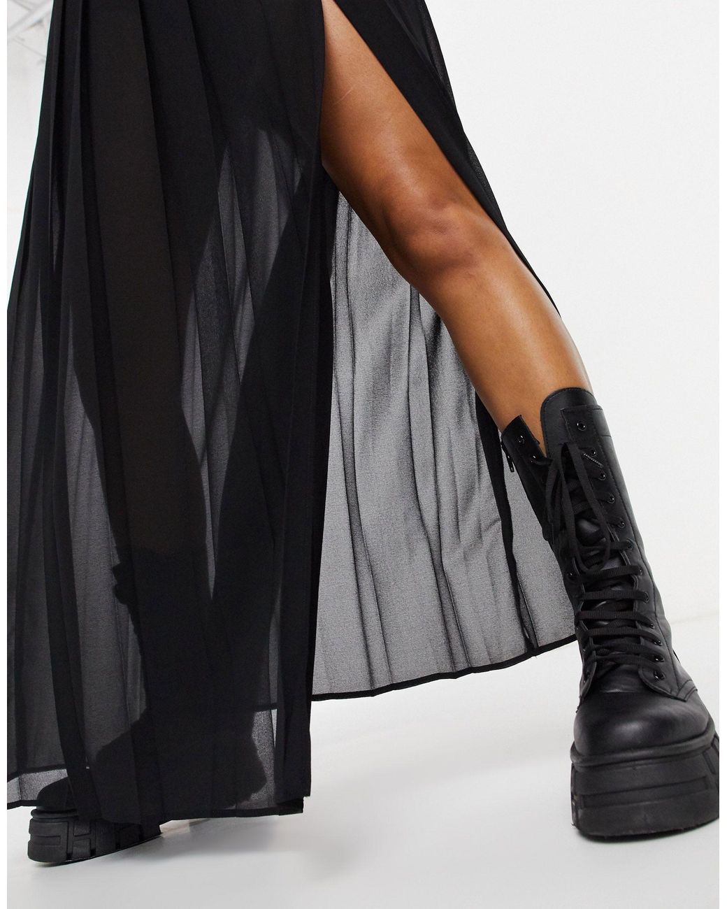 Collusion Sheer Pleated Maxi Skirt With Slit in Black | Lyst