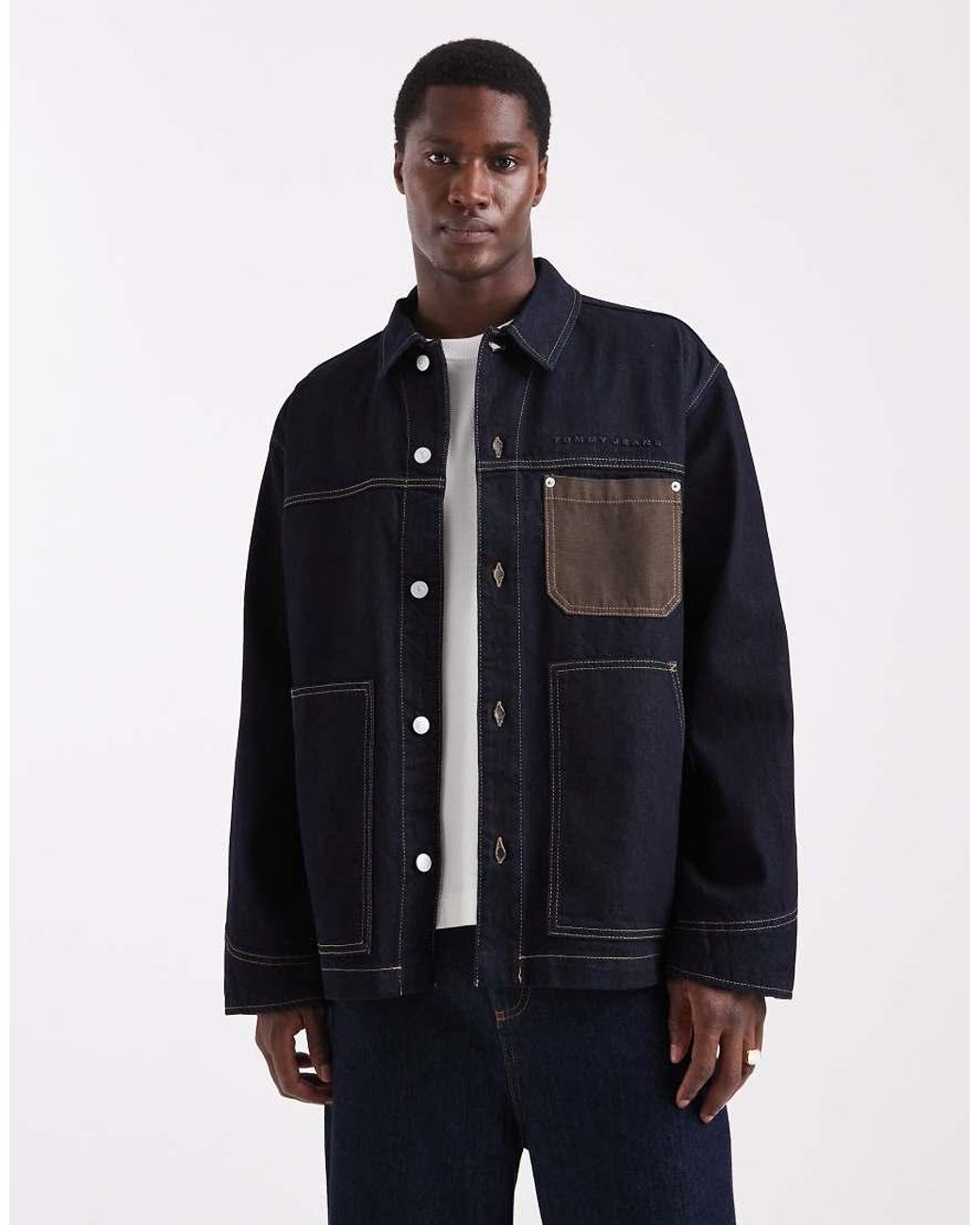 Tommy Hilfiger Blue Chore Denim Jacket With Pocket Detail for men