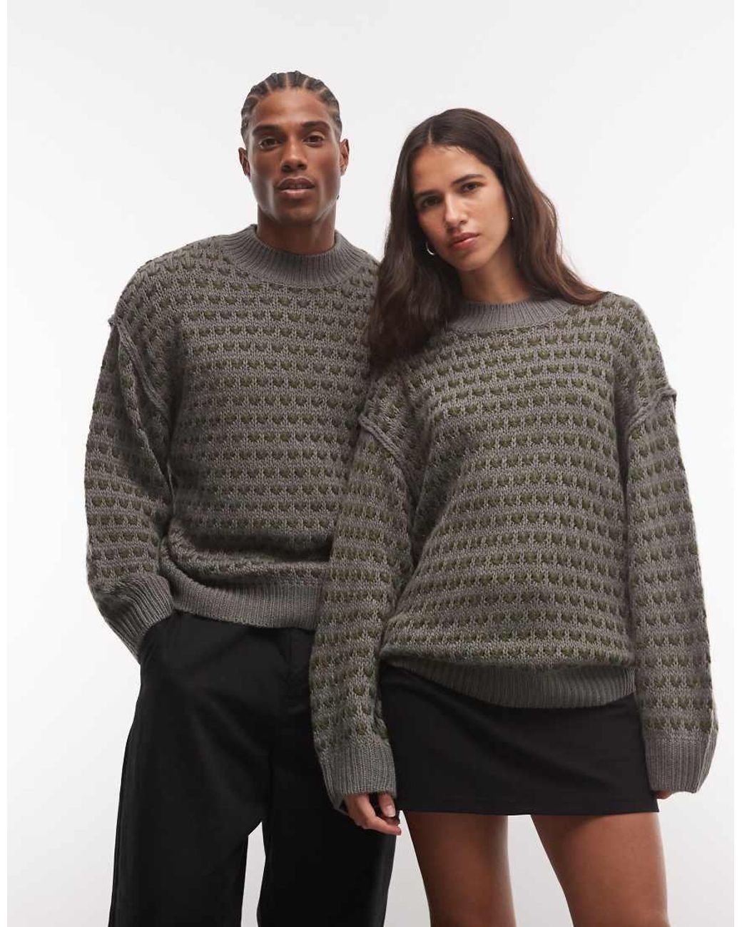 Reclaimed Vintage Gray Unisex Stitch Detail Crew Knitted Jumper