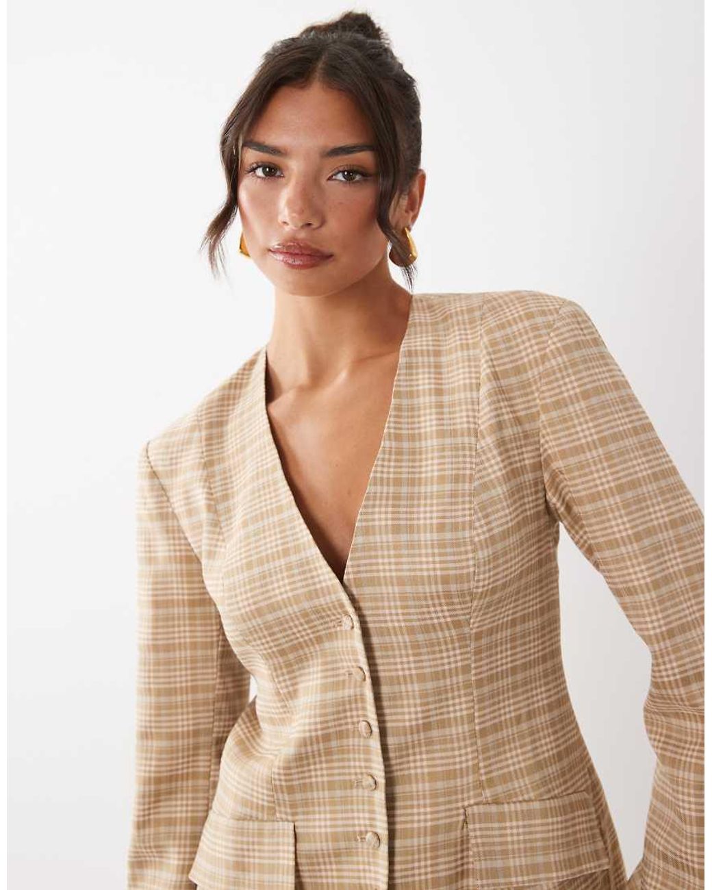 ASOS Natural Tailored Plaid Blazer - Part Of A Set