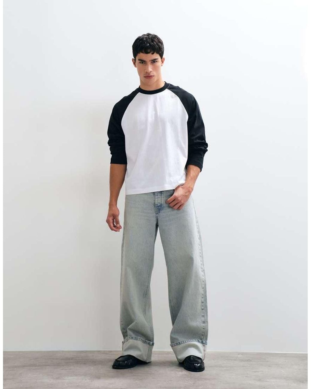 ASOS Blue Boxy Oversized Raglan Long Sleeve Top for men