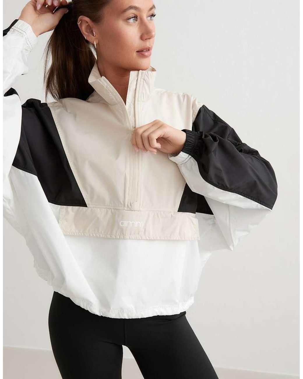 Aim'n White Cafe Au Lait Balance Blocked Funnel Neck Windstopper Jacket