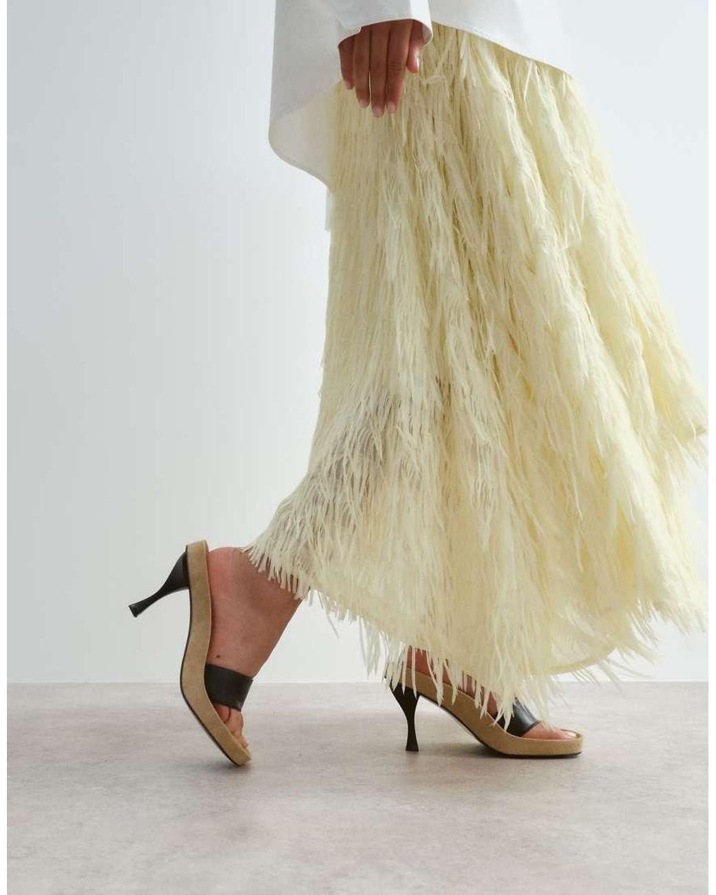 ARRANGE White Fringe Texture Asymmetric Maxi Skirt