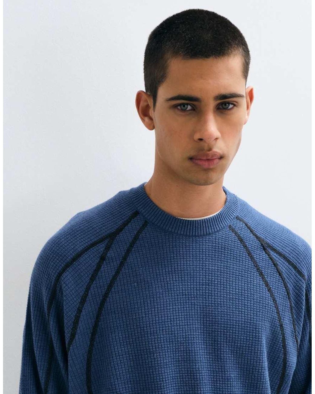 ASOS Blue Knitted Oversized Panelled Jumper for men