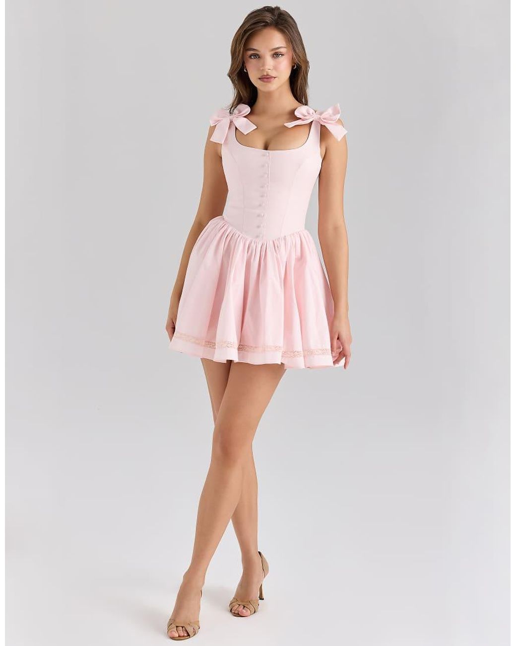 House Of Cb Pink Lyla Stretch Cotton Mini Dress