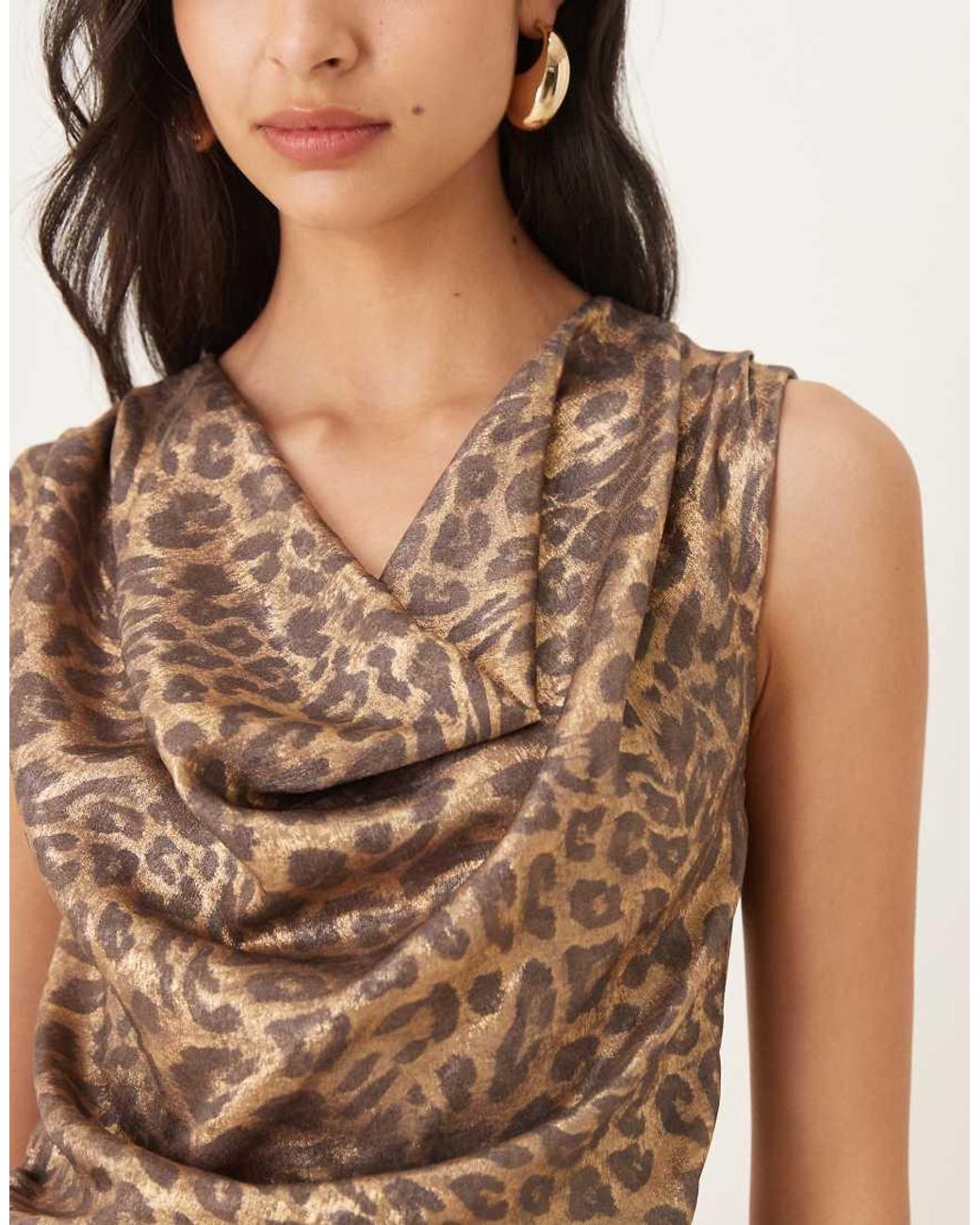 Ghospell Natural Cowl Neck Mini Dress