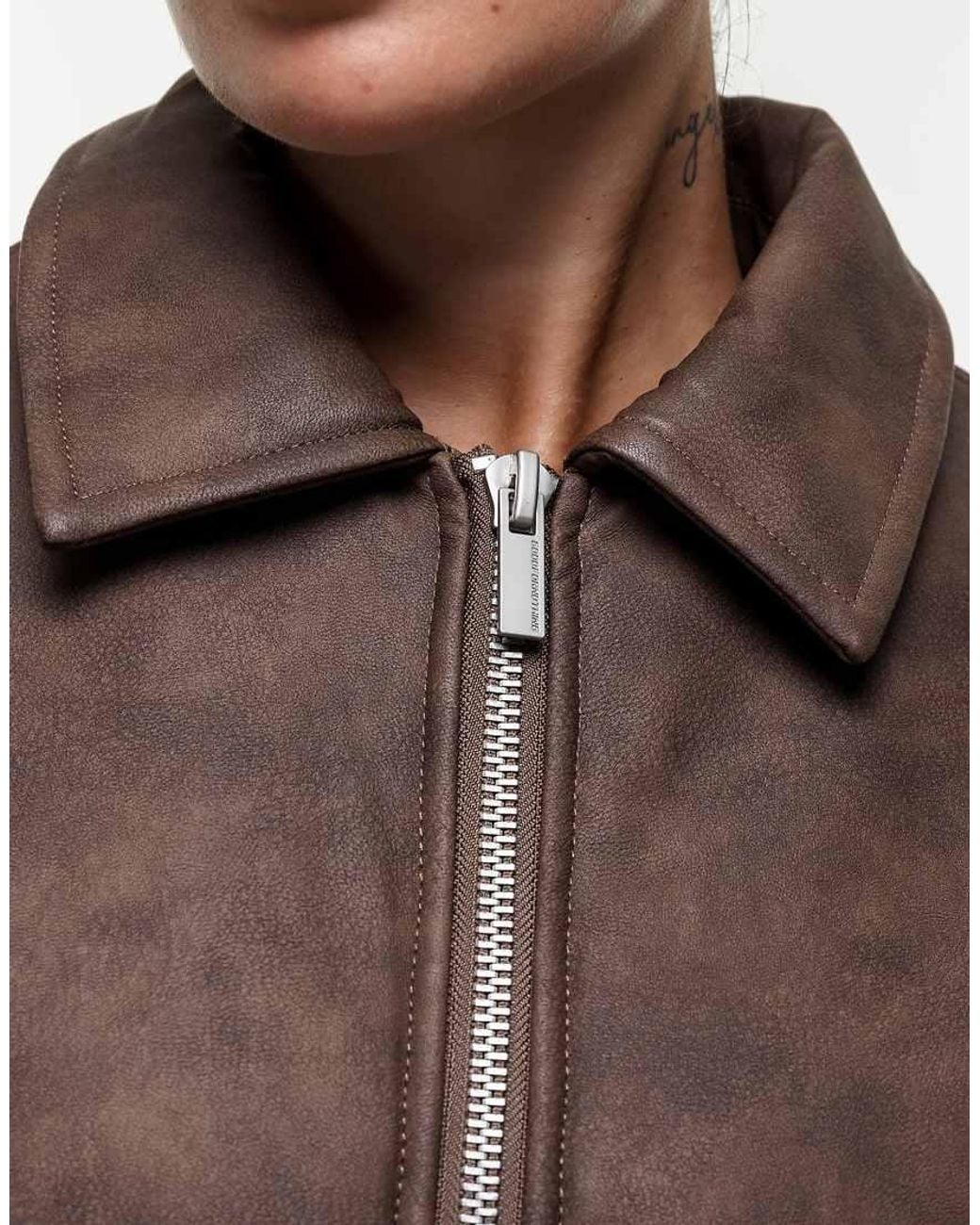 Good For Nothing Brown Vintage Pu Coach Jacket