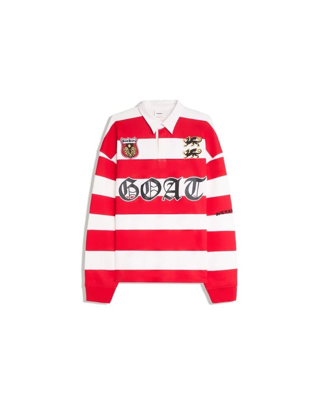 Bershka Red Striped Print Long Sleeve Polo Shirt for men