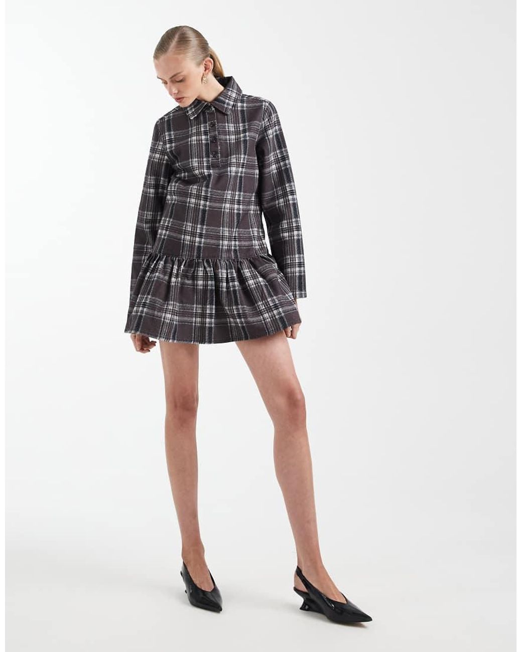 ASOS Black Denim Dropwaist Mini Dress