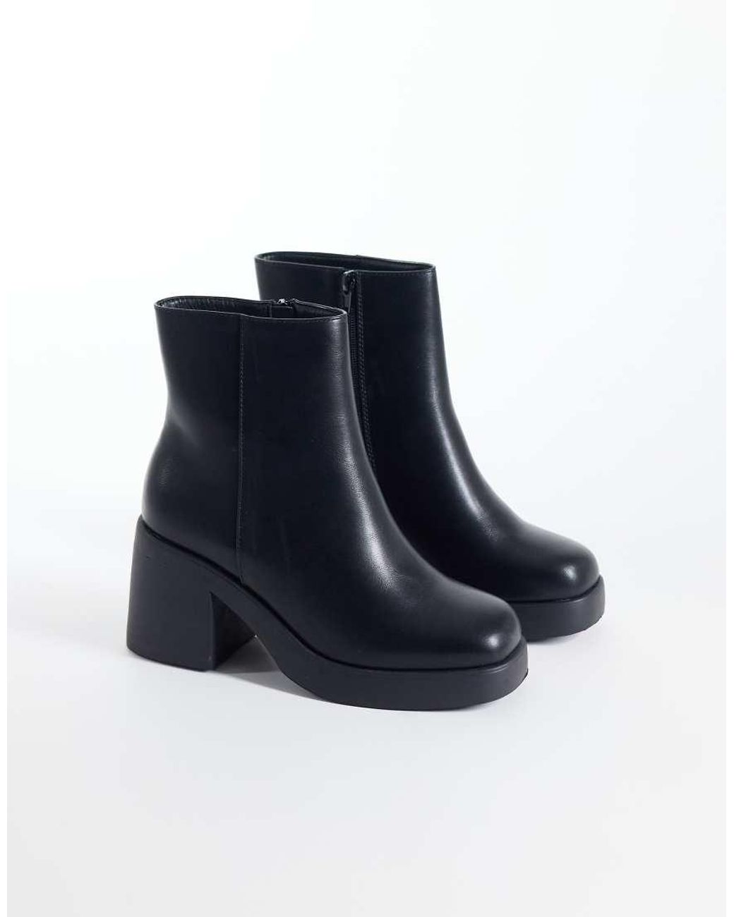 SEQWL Wide Fit Blue Audi Chunky Ankle Boots