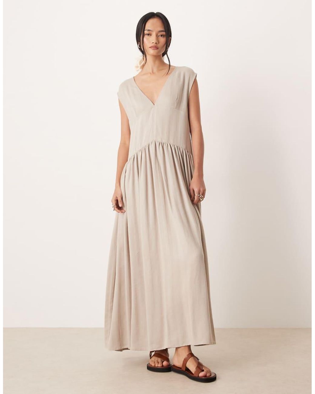ASOS Natural Deep V Neck Oversized Maxi Dress