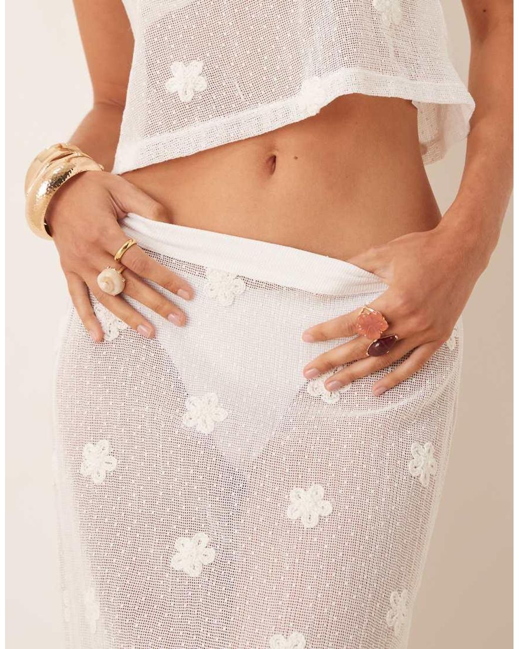 ASOS Natural Co-Ord Floral Embroidered Tie Side Detail Maxi Skirt