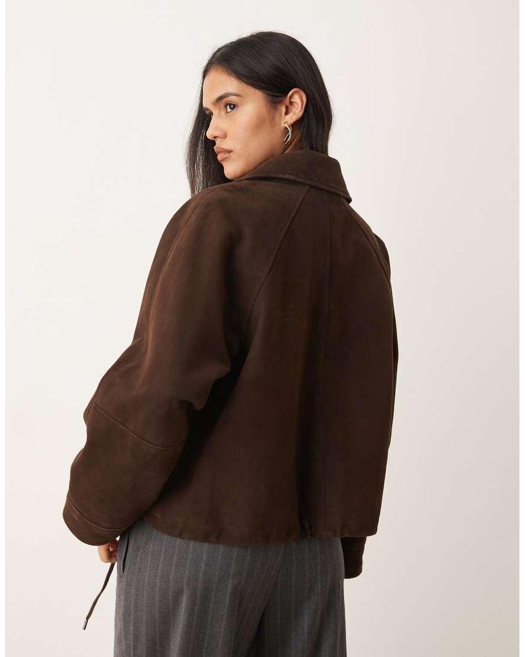 JJXX Brown Suede Leather Zip Jacket