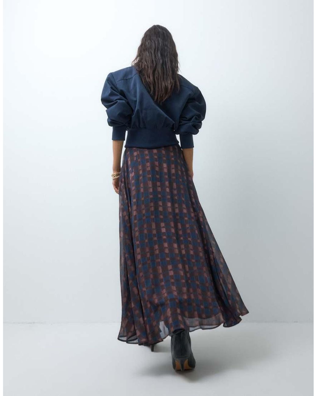 Nobody's Child Blue Madden Chiffon Pleated Volume Maxi Skirt
