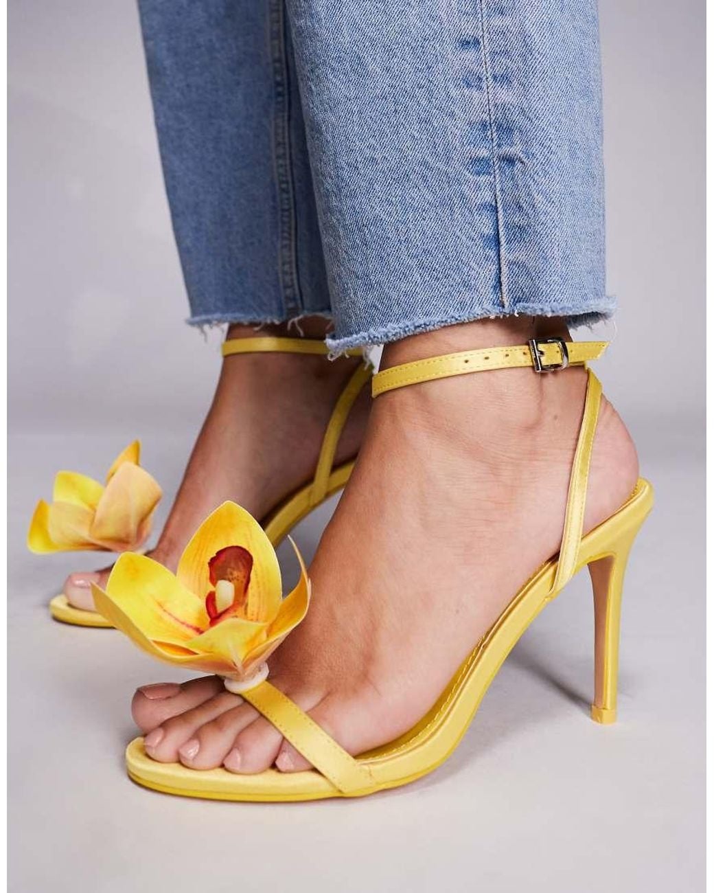Public Desire Blue Smitten Satin Lily Flower Barely There High Heels