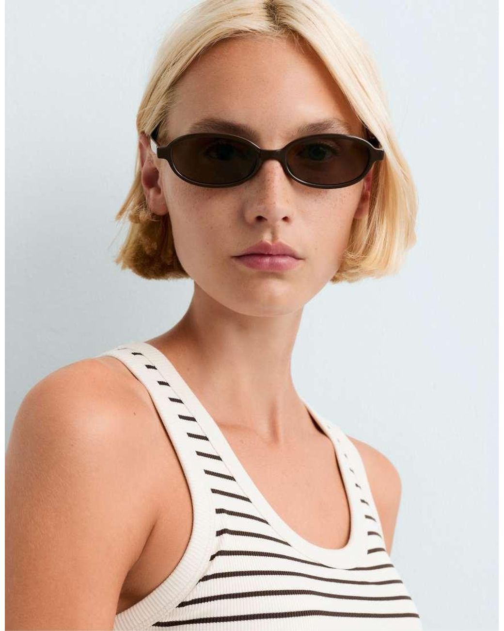 Oysho White Long Rib Round Neck Striped Modal Tank Top