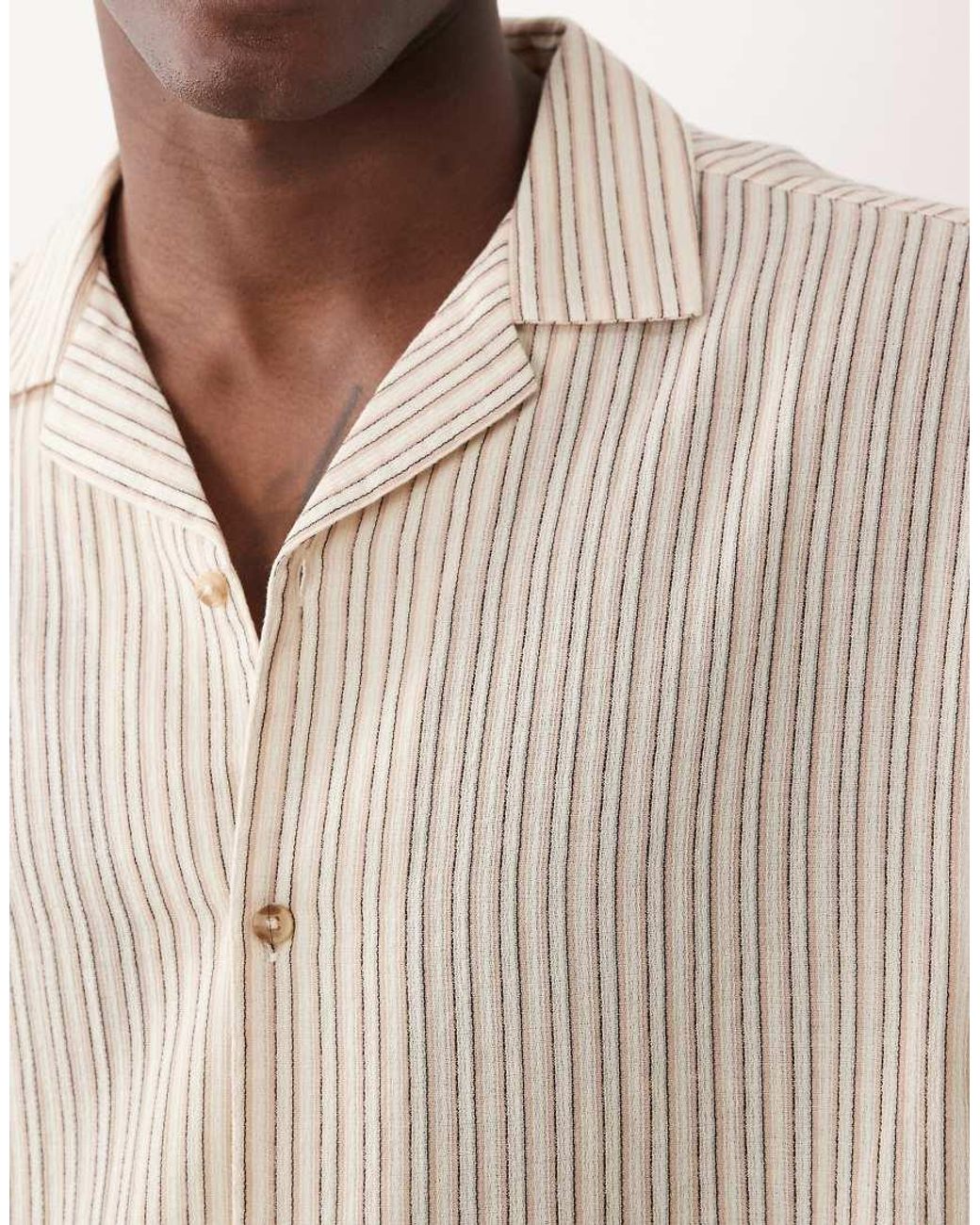 ASOS Natural Boxy Oversized Revere Stripe Shirt for men