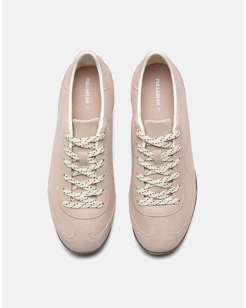 Pull&Bear White Split Suede Leather Trainers