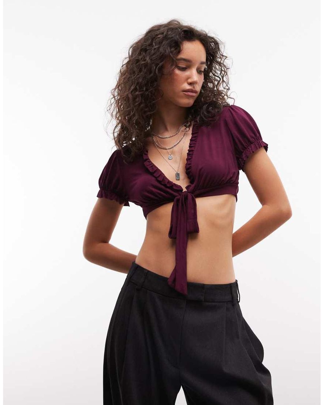 Reclaimed Vintage Multicolor Tie Front Cropped Top