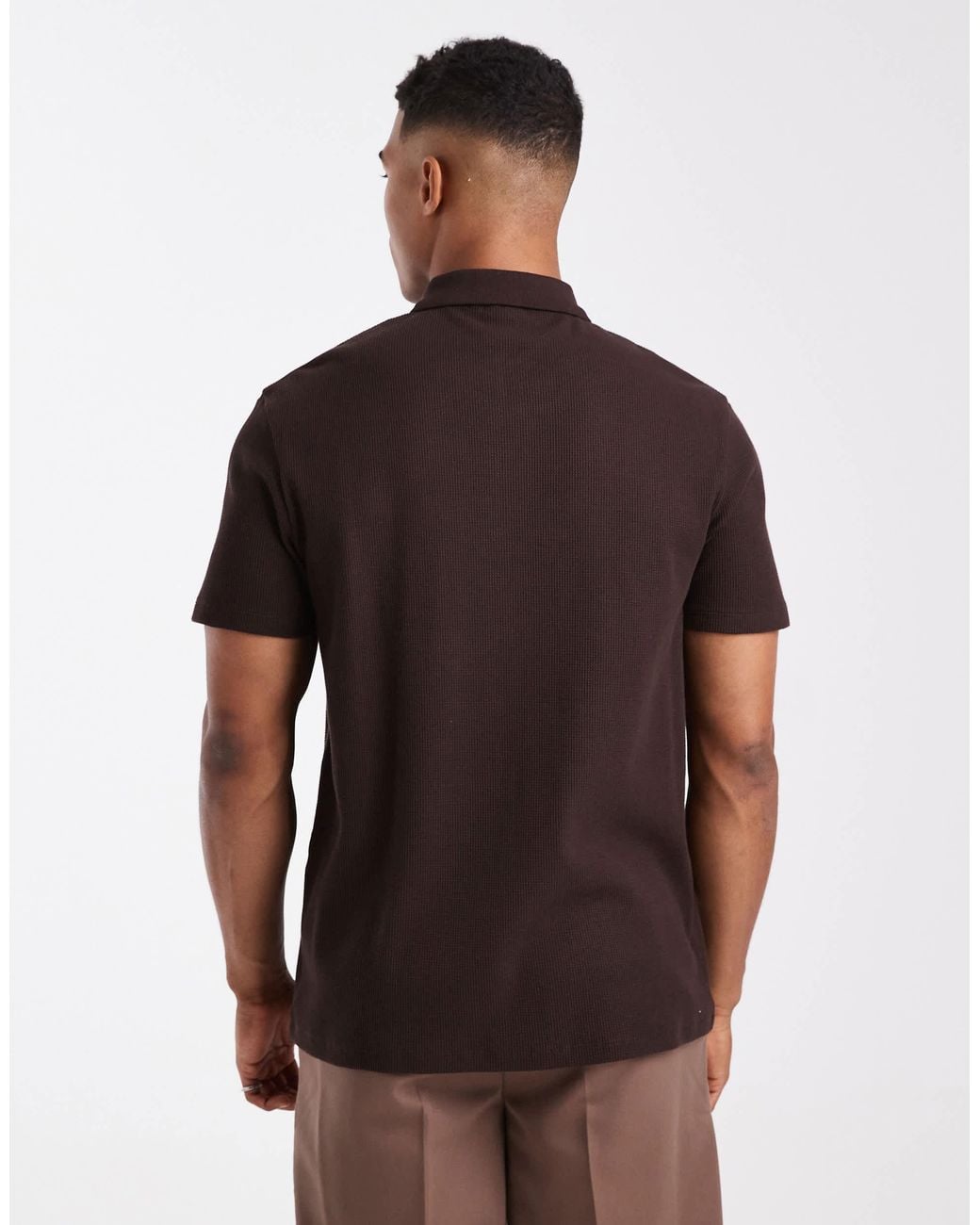ASOS Brown Regular Fit Zip Polo for men
