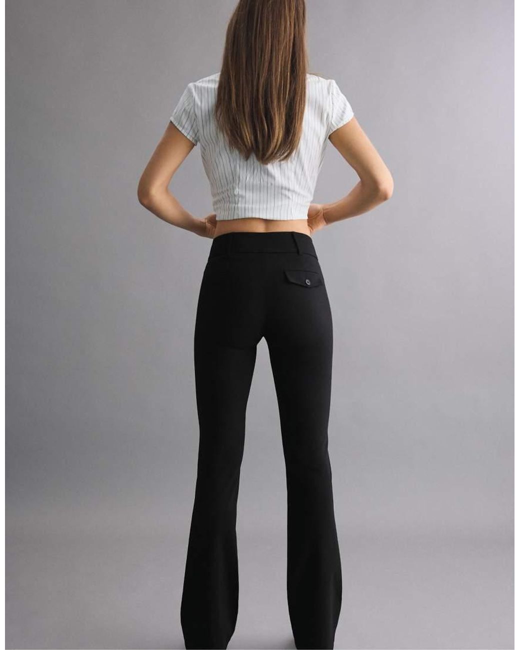 Stradivarius Black High-waist Bengaline Bell Bottom Trousers