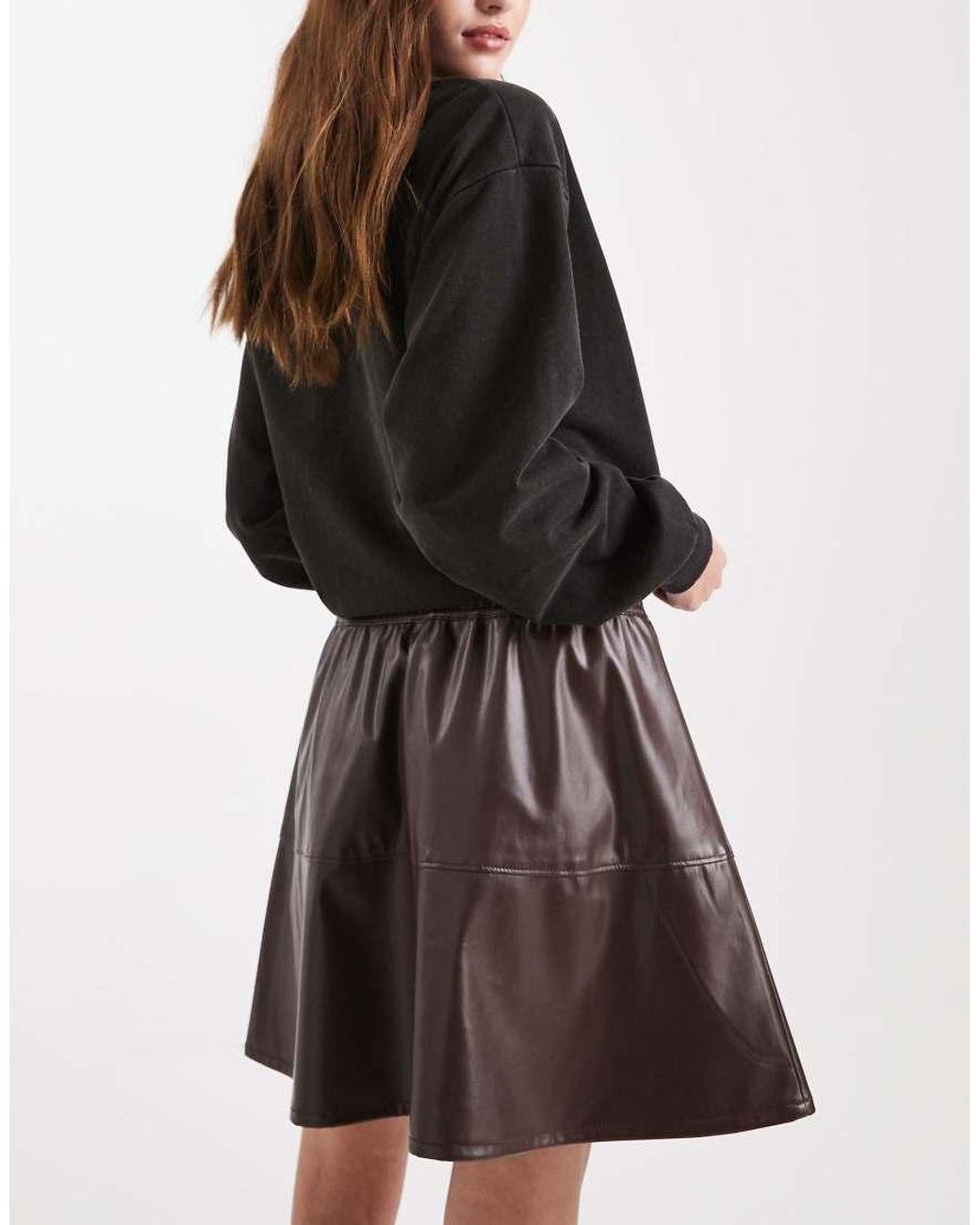 New Look Brown Faux Leather Flippy Mini Skirt