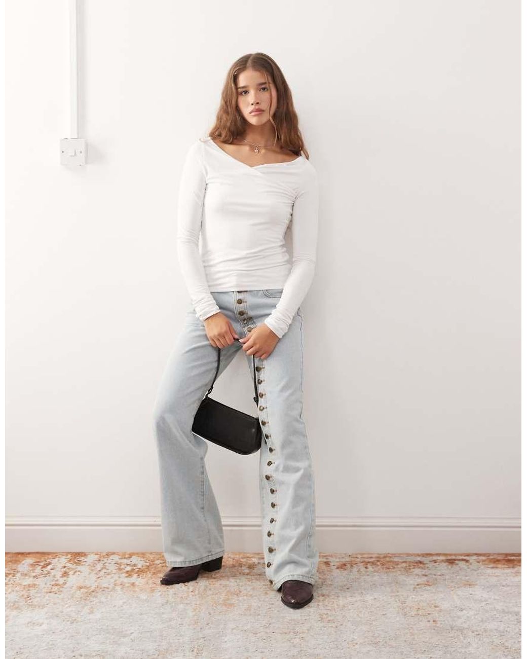 Weekday White Slim Fit Long Sleeve Wrap Top