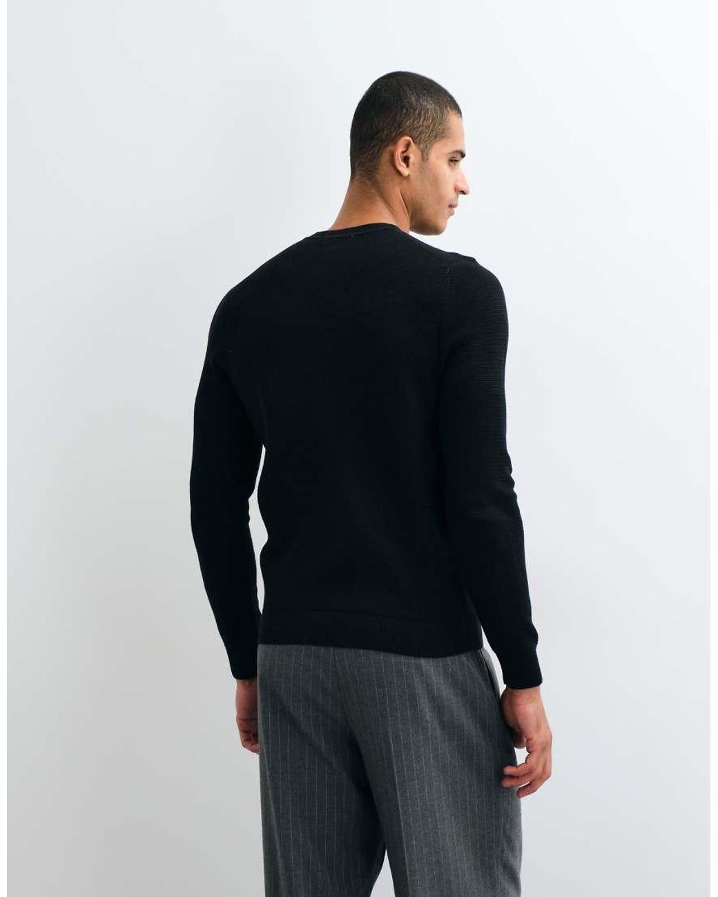 Mango Black Cotton Rich Knitted Jumper for men